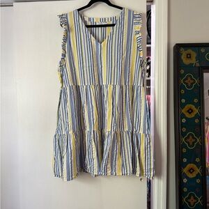 Time and Tru Blue and Yellow Seersucker Striped Dress